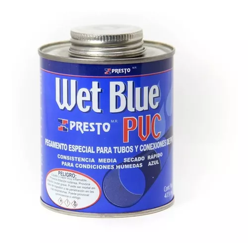 Presto 4 Pz Pegamento Pvc Wet Blue Azul Pega Mojado 473 Ml