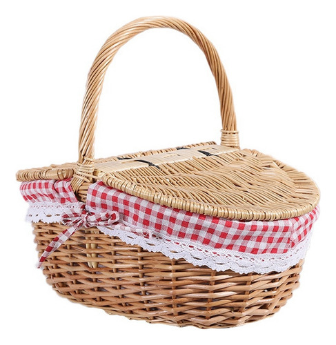.. Cesta De Picnic De Mimbre Estilo Campestre Con Tapa.