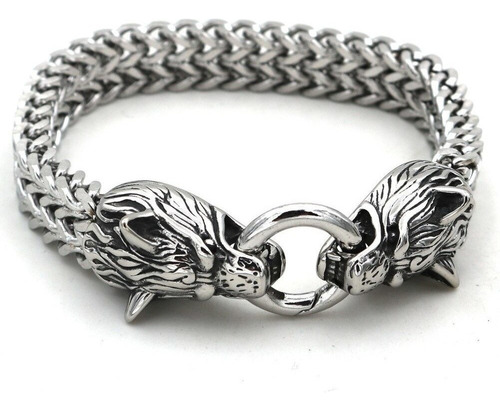 Pulsera Brazalete De Cabeza De Lobo Acero Inoxidable 8.3in