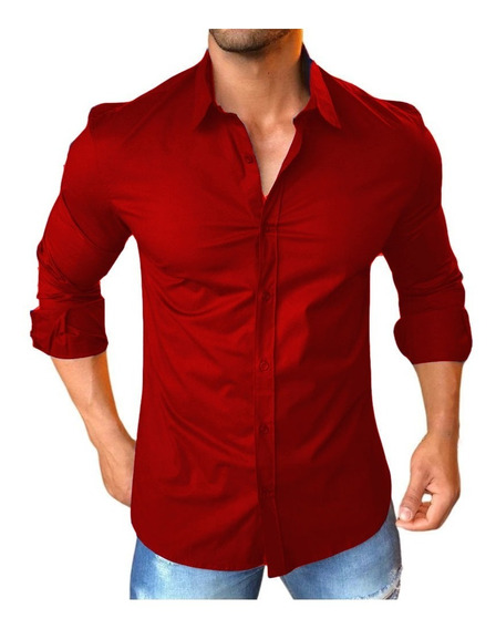 Camisa Social Masculina Vermelha Manga Longa Slim | MercadoLivre 📦