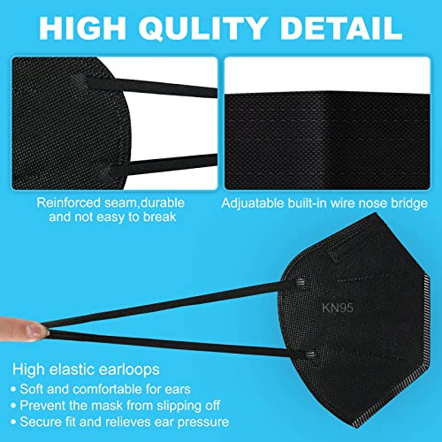 Kn95 Face Masks Black 10 Pack, Adult 5 Layers Disposabl...