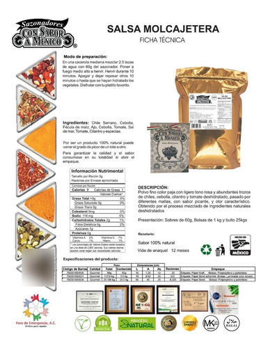 Salsa Molcajetera Deshidratada En Polvo 1kg, 100% Natural