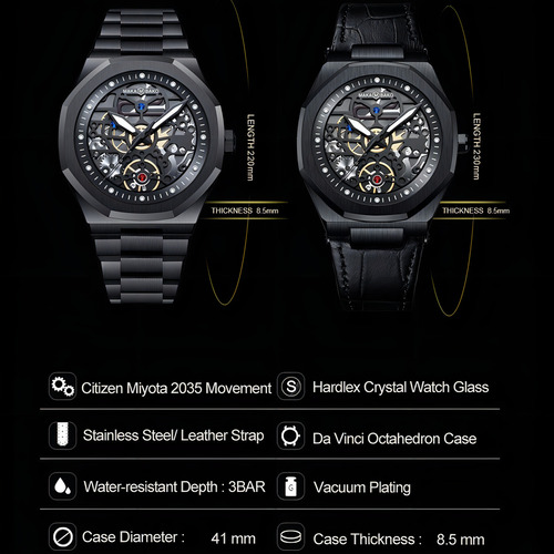 Reloj pulsera Makambako MK-5016 con correa de leather/stainless steel color inox silver