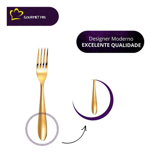 Kit 12 Garfo De Mesa Aço Inox Dourado Lovers Gourmet Mix