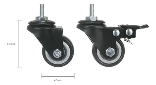 1.5 Inch Stem Caster Wheels, Black Threaded Stem Caster Whee