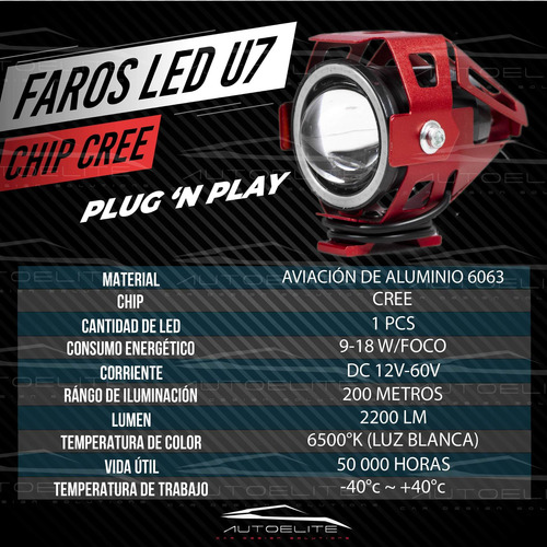 Imagen 8 de 10 de 2 Faros Rojo Lupa Led Cree Moto Ojo De Ángel Estrobo U7 125w