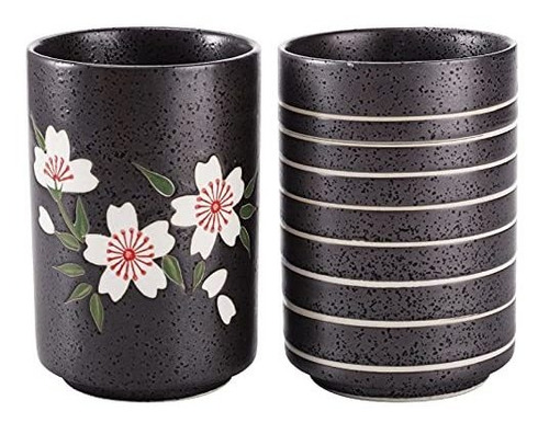 Tazas De Té Japonesas 10oz, Diseño De Cerezos Y Líneas, Set