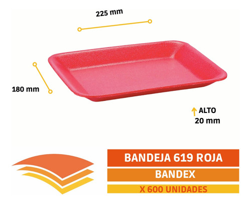 Bandeja De Telgopor 619 Roja Expandido Bandex X 600 Un