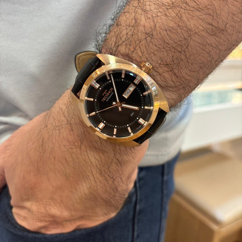 Relógio Technos Masculino Automatico Rosé - 8205ot/0p Correia Preto Bisel Preto