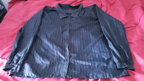 Camisa Verde Oscuro Rayada Manga Larga Dama Talle Xxl