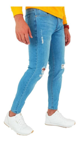 Imagen 2 de 3 de Jeans Destroyed Super Slim Fit Ankle Fit Celeste