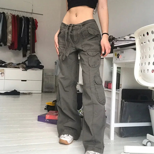Pantalones Cargo Vintage Con MĂșltiples Bolsillos Para Hombre