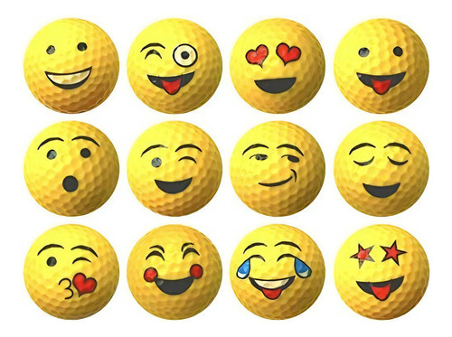 Pelotas Bolas De Golf Diseño Emojis 12 Unidades Amarillo