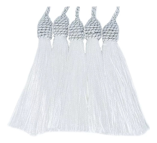 Colgante de pompón con flecos y borlas, 10 unidades, poliéster, 15 cm, color blanco