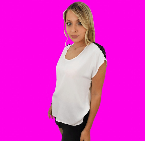 Imagen 8 de 10 de Blusa Suelta Mujer Casual Chic Moderna C/ Charreteras Fiesta