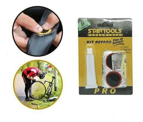 Imagem 3 de 3 de Kit Reparo Furo Pneu Bicicleta Emergência Cola Remendo Pro