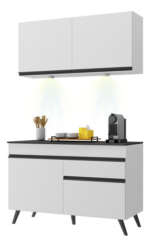 Armário Cozinha Compacta 120cm Veneza Up Multimóveis V2012 Cor Branco/Preto