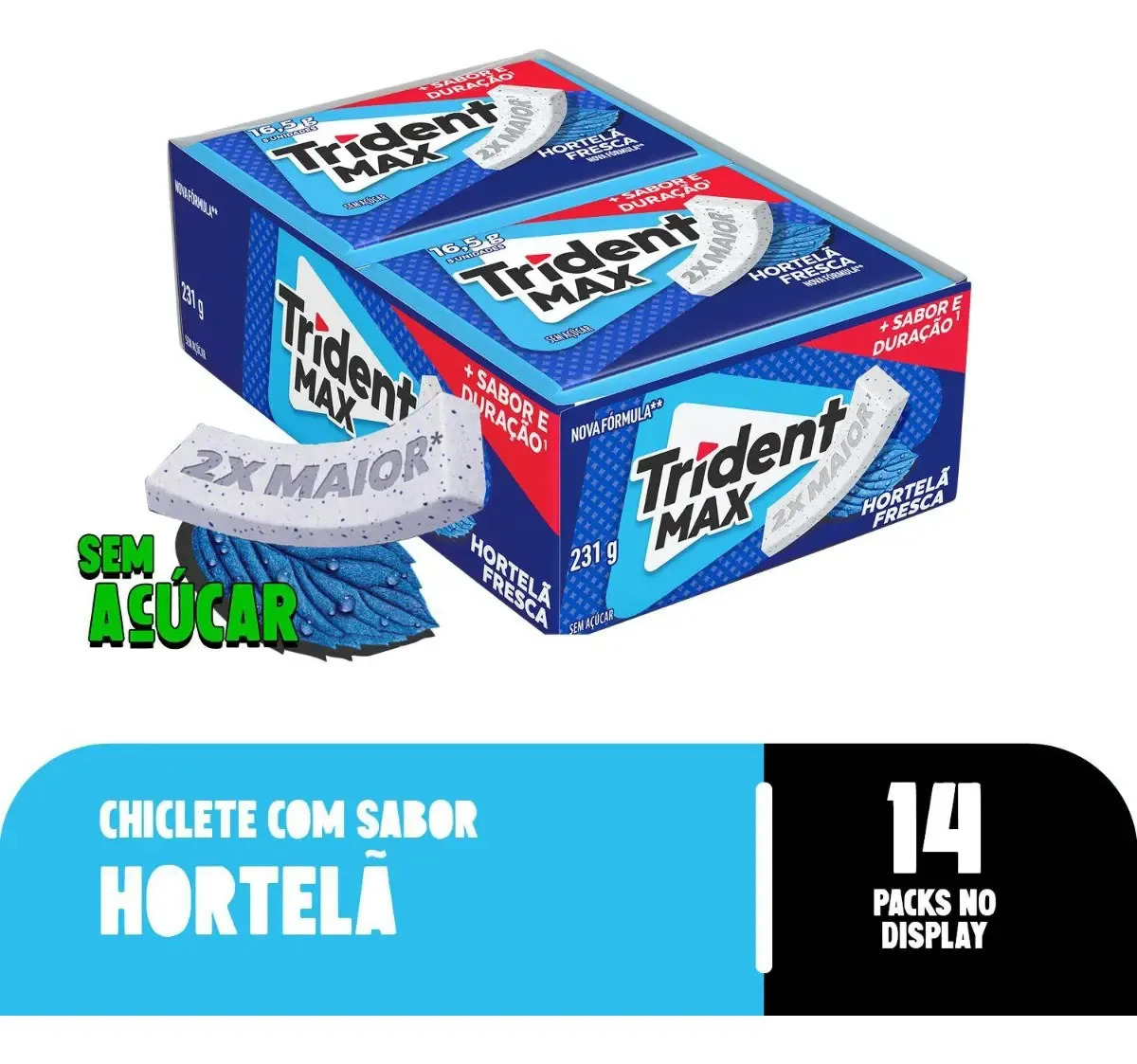 Chiclete Trident Max Hortelã Fresca Sem Açúcar - Caixa Com 14 Unid. De 16,5g
