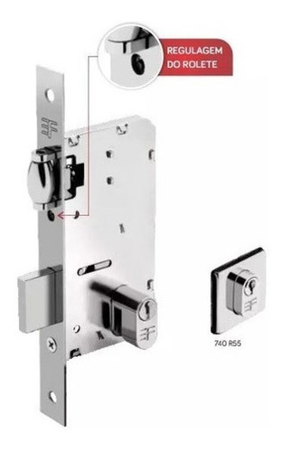 Fechadura Rolete 3f Porta Pivotante Roseta Quadrada Escovado