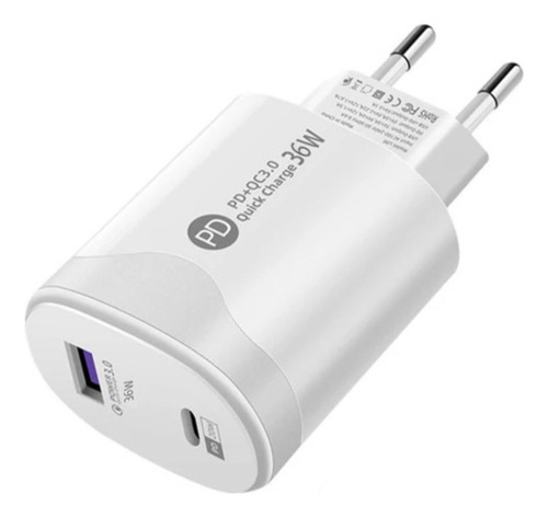 Ficha Cargador De Pared Tipo C/usb Dual Carga Rapida Pd-36w