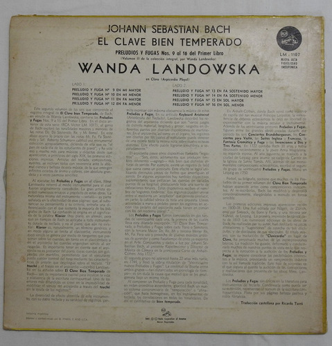 Bach El Clave Bien Temperado Landowska Vol 2 Vinilo (vg+) (Usado)