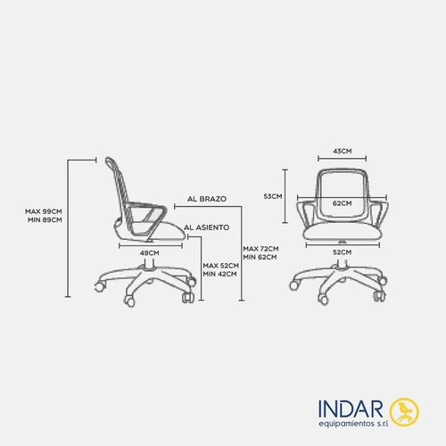 Imagen 3 de 10 de Silla De Oficina Indar Fresa Negra Neumatica Mesh Garantia