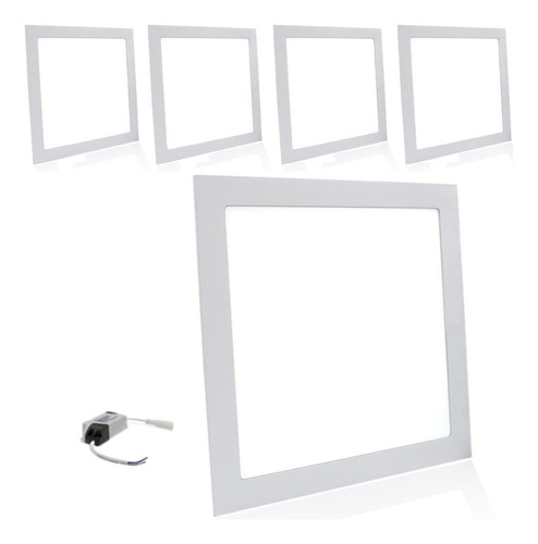 Kit 5 Painel Plafon Led 18w Quadrado Embutir Bivolt Branco