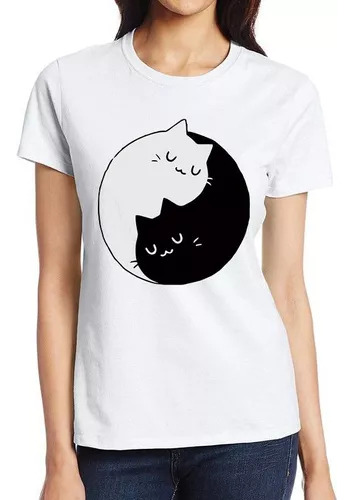 Remera Hermosos Gatos Mascota Yin Yang Suerte Cat  Unisex