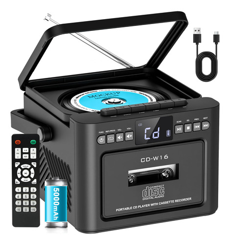 Reproductor De Cd Boombox Greadio Recargable Con Cassette Bl