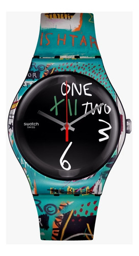 Reloj Swatch Ishtar By Jean-michel Basquiat De Silicona Suoz Color de la malla Verde Color del bisel Verde Color del fondo Negro