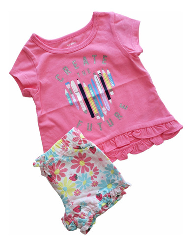 Conjunto Carters Beba Rosa Short Flores Blusa Lentejuelas 9m