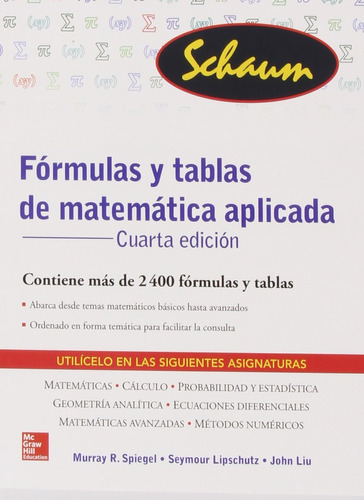 Libro Formulas Y Tablas De Matematica Aplicada / Mcgraw Hill