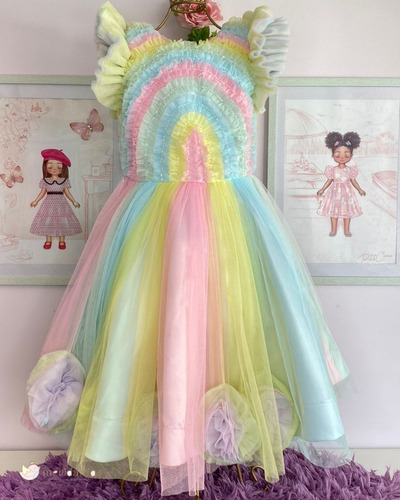 Vestido De Festa Infantil Luxo Arco Íris Candy Colors Ateliê
