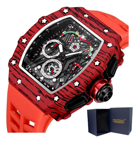 Reloj Luminoso Con Calendario Cronógrafo Pintime 8132 Color De La Correa Rojo