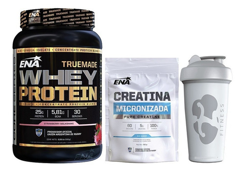 True Made Whey Protein Ena 2 Lb + Creatina 300g +vaso Fuerza