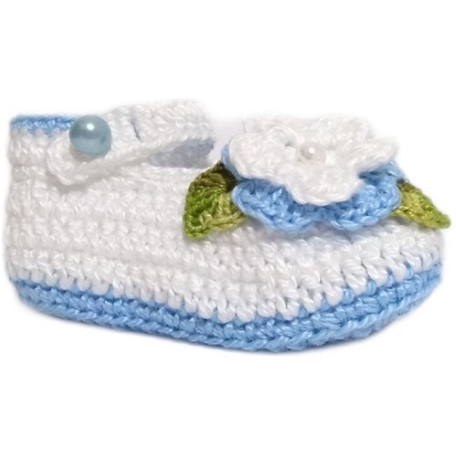 A264 Sapatinho De Croche Para Bebe Feminino Azul E Branco