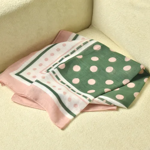 Pañuelo De Algodón, Para Mujer, Dama, Premium Rosa Con Verde Y Blanco U