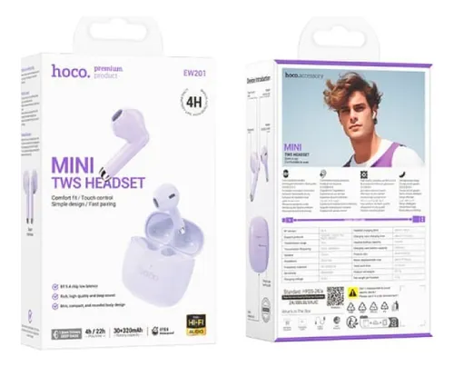 Audífonos In Ear Bluetooth Mini Hoco Ew201 Morado
