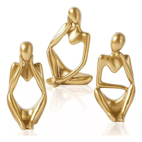 Estante para esculturas de pensador abstracto de resina dorada de 3 colores