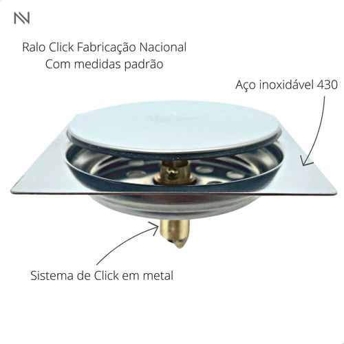 Kit 5x Ralos Click Quadrado 10x10 + 5x Porta Grelha Cpq1005