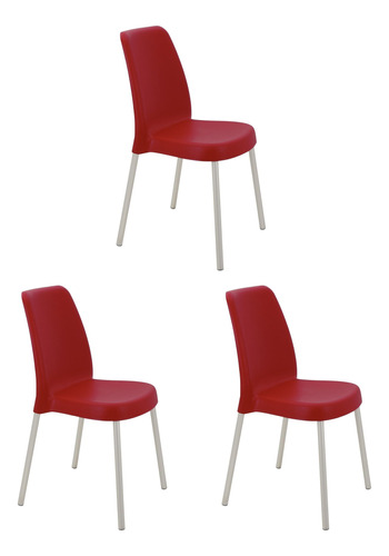  Cadeiras Tramontina Vanda Vermelhas Com Pernas De Alumínio