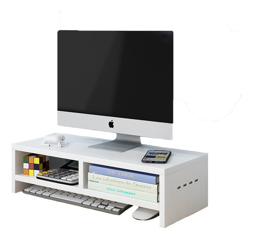 Base Elevador Monitor Soporte 2 Niveles Con Carga Usb Blanco