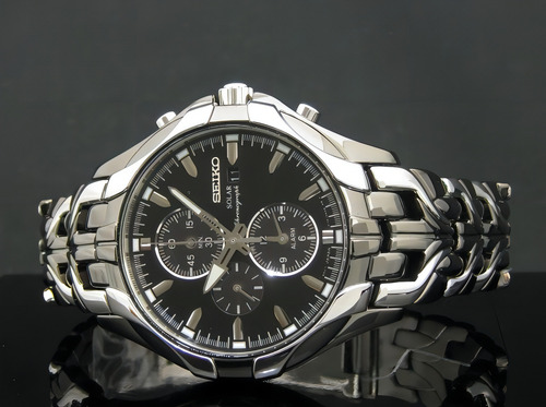 Relógio Seiko Ssc139 Solar Excelsior Cronografo Com Alarme Correia Prateado Bisel Prateado Fundo