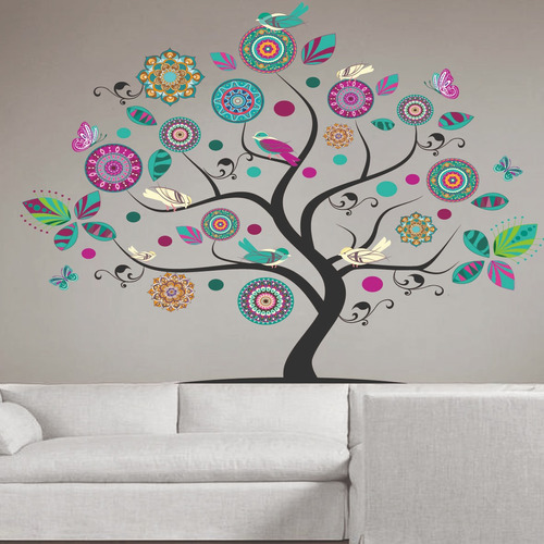 Vinilo Decorativo Árbol Mandalas Pajaros Enorme!