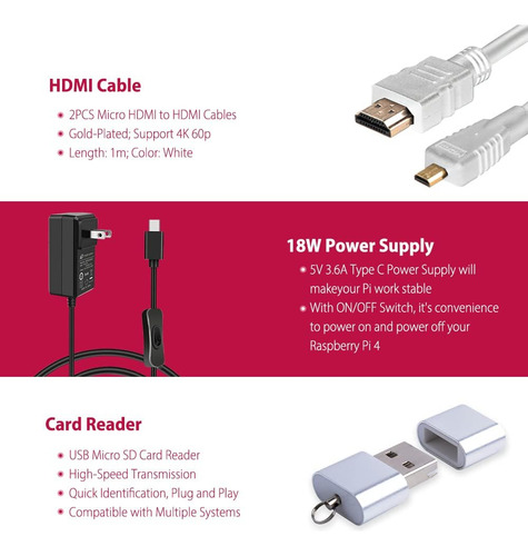 Geeekpi Raspberry Pi 4 4gb Starter Kit - 64gb Edition, Ra...