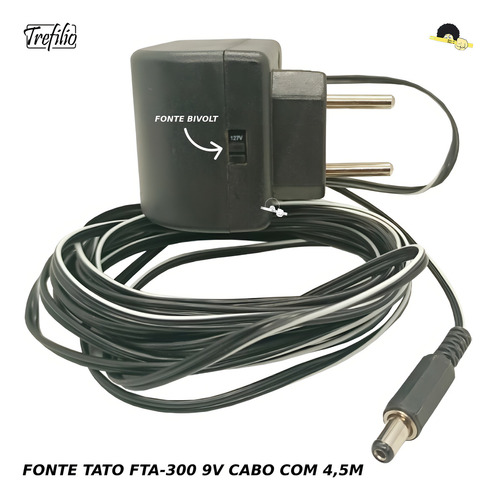 Fonte Bivolt 9v Fta-300 Para Tato E Uso Geral Cabo De 4,5 M
