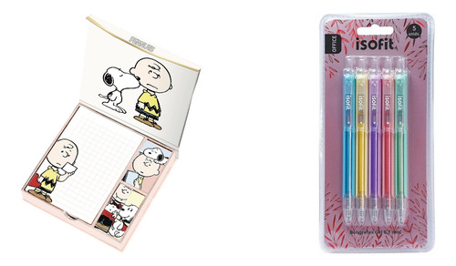 Caja Magnetica Lujo Notas Y Block Snoopy Pastel + Lapiz Gel
