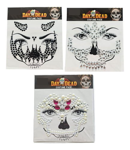 3 Mascaras Cristales Catrina Halloween Pegatina Maquillaje