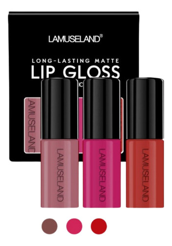 Gloss Batom Líquido Mini Lamuseland 3 Cores 3,5g Acabamento Cremoso Cor D