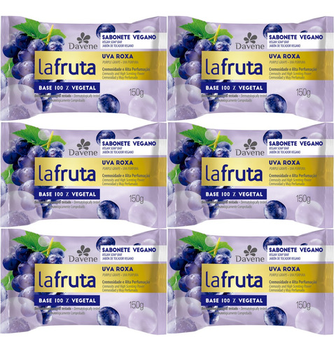 6un Sabonete La Fruta Uva Roxa Barra Vegetal 150g Davene